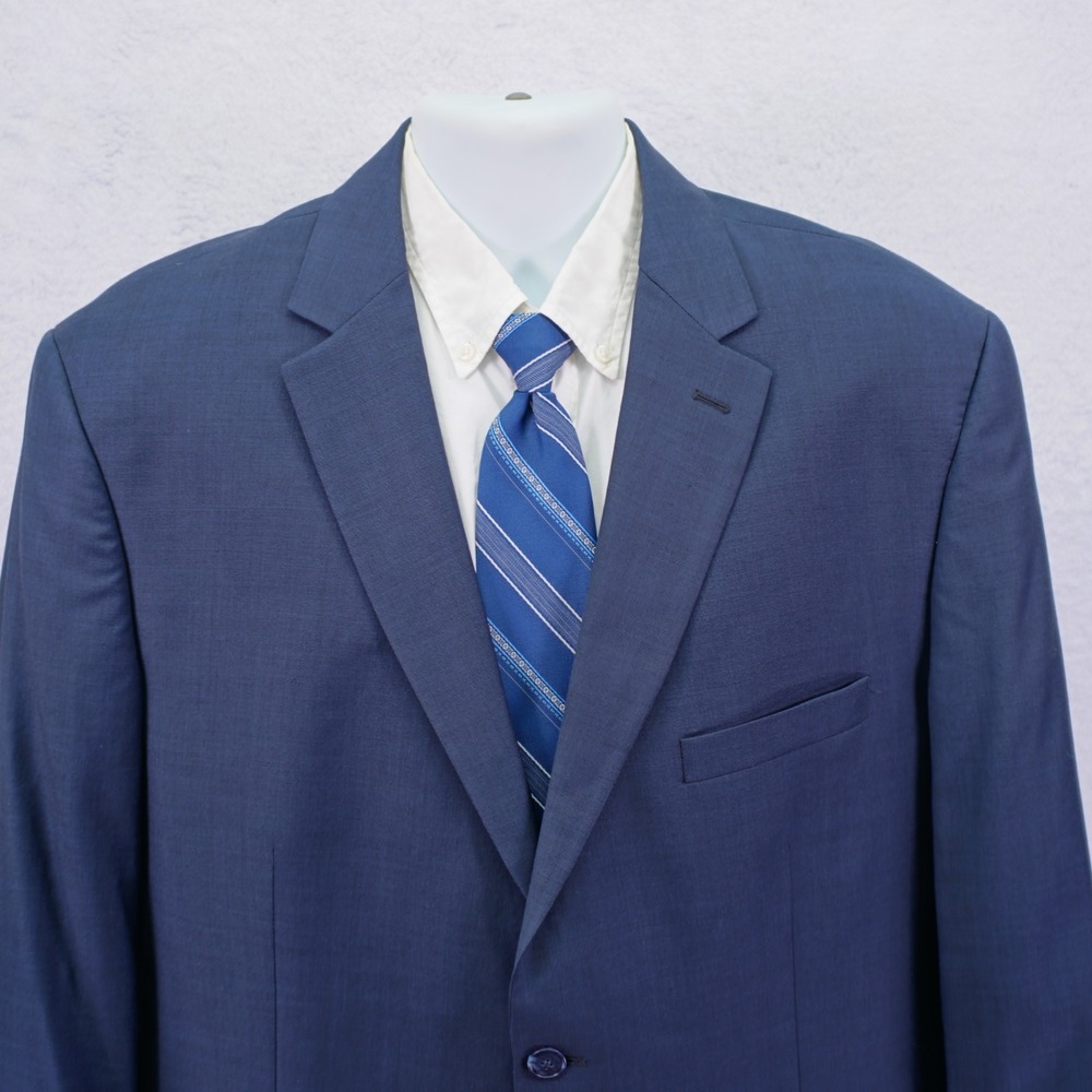 Jos A Bank Traveler's Tailored Fit Wool Blue Sharkskin Suit Jacket 44R‎
